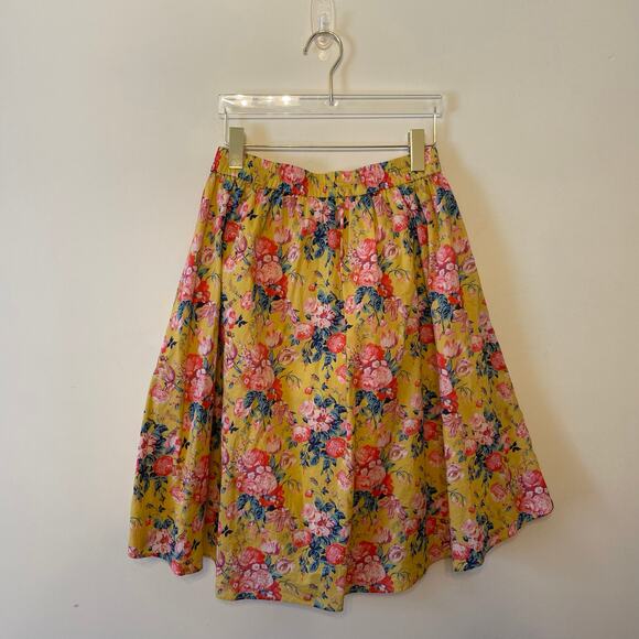 J. Crew 4 midi skirt floral summer garden elegant yellow floral fit & flare - Picture 5 of 7